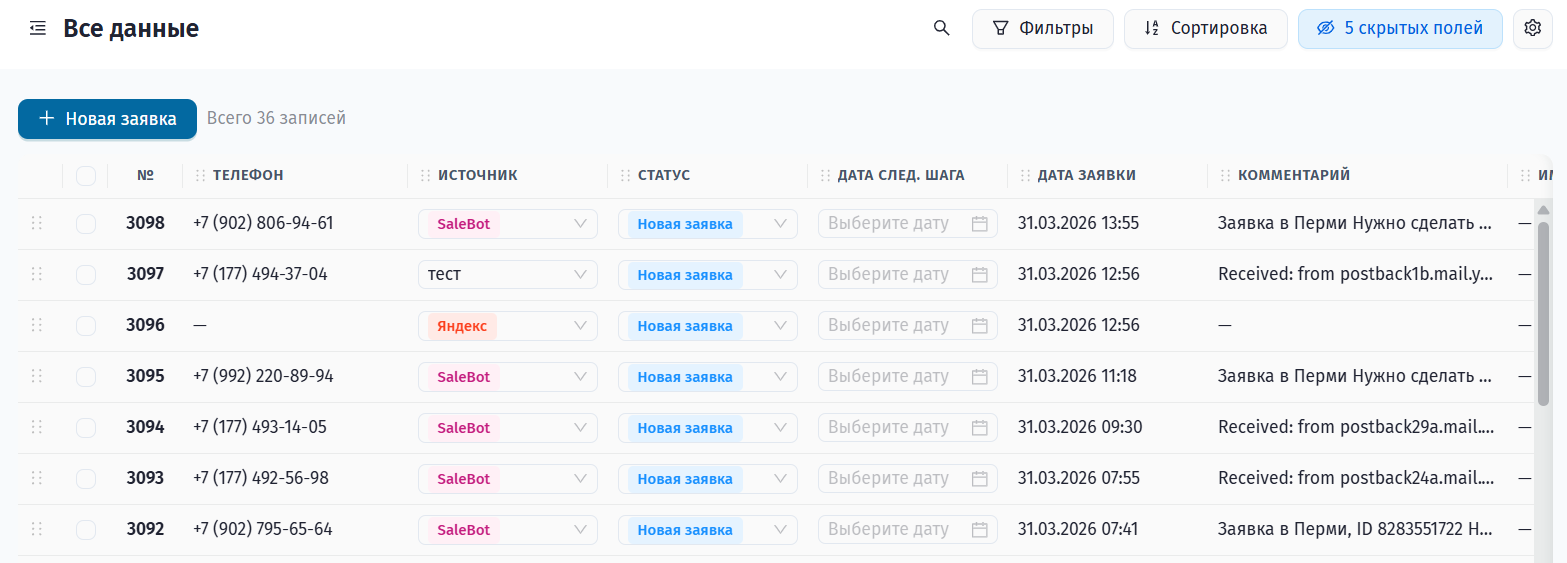 CRM Table View